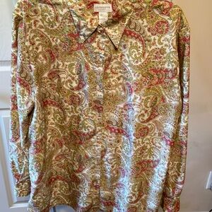 Liz Claiborne long sleeve blouse W/ Side Slits Size XL liz sport Paisley